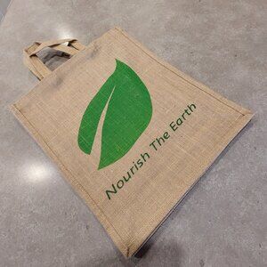 NOURISH THE EARTH Women's Laminated Jute Tote Bag - NWOT